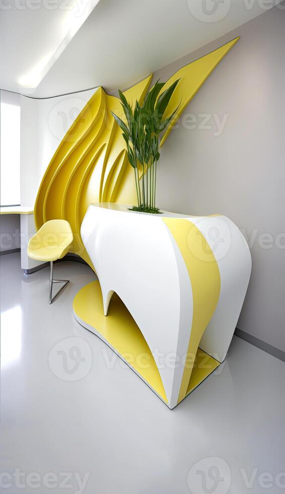 Closeup Image of Modern Design Architecture Interior with Abstract Large Planter and Chair. Architectural Photography. Generative AI Technology. photo