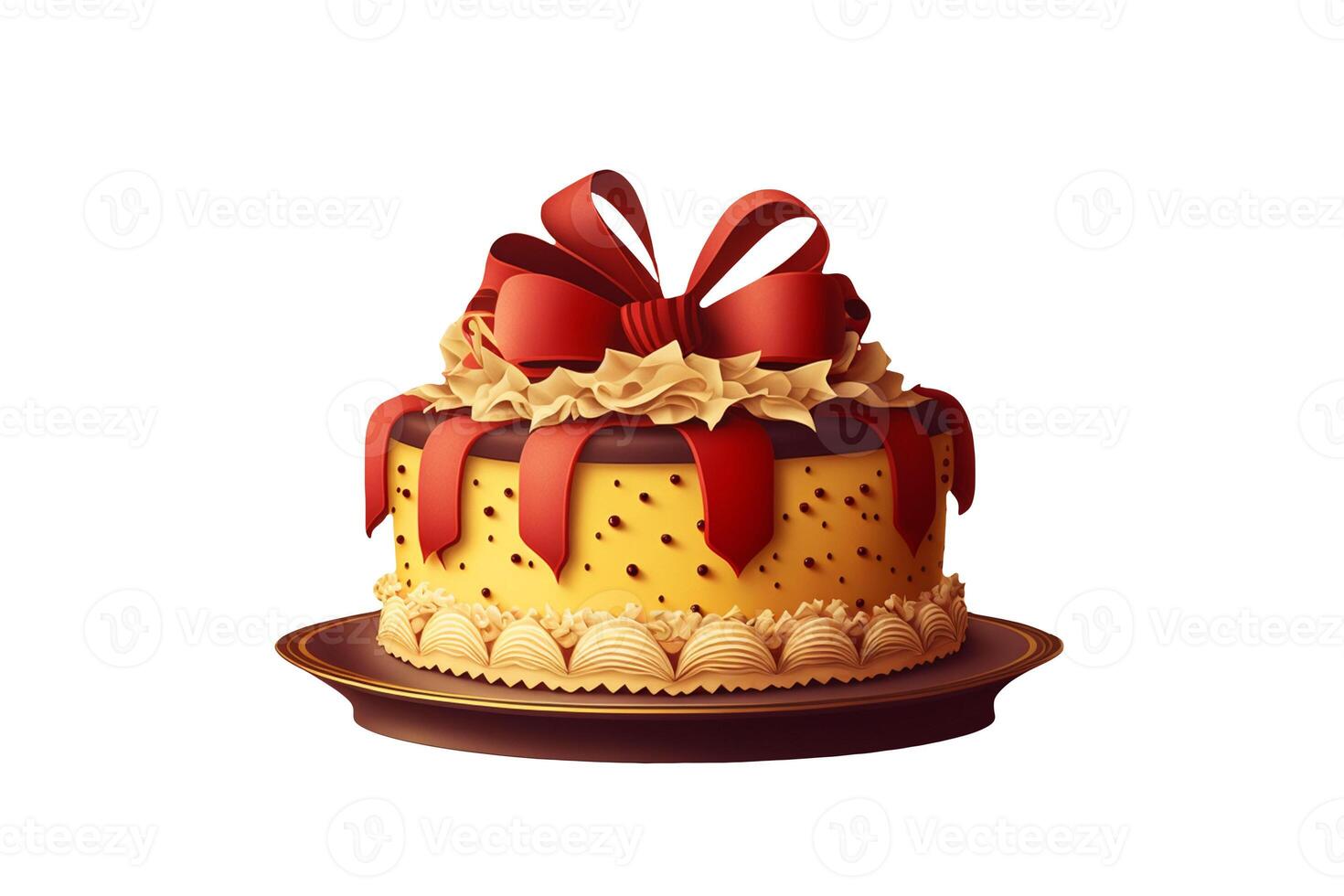 Delicious Decorative Cake Topped with Red Loop Bow for Any Celebration. . photo