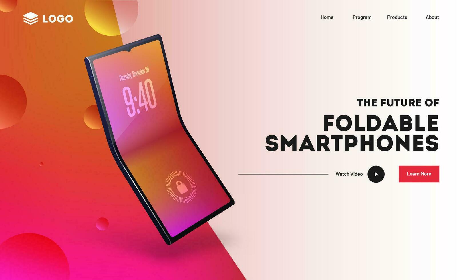 Responsive Banner or Landing Page Design with Realistic Foldable Smartphone. vector