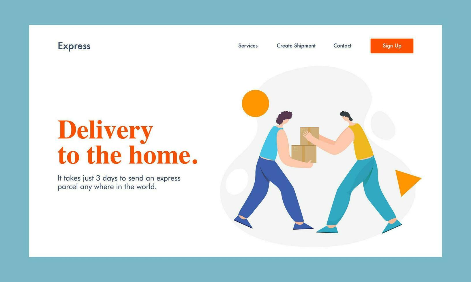 Home Delivery Based Landing Page or Hero Banner Design with Hand to Hand Parcel Delivery Through Men Illustration. vector