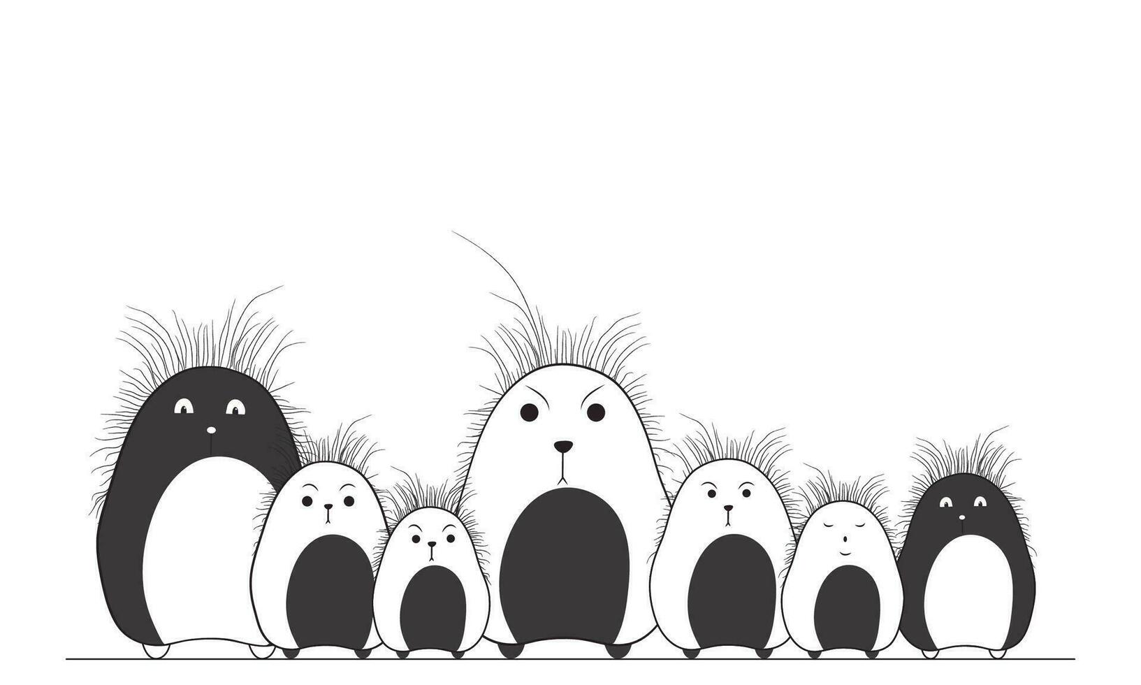 Black and White Cute Hedgehog Character Set in Standing Pose. vector