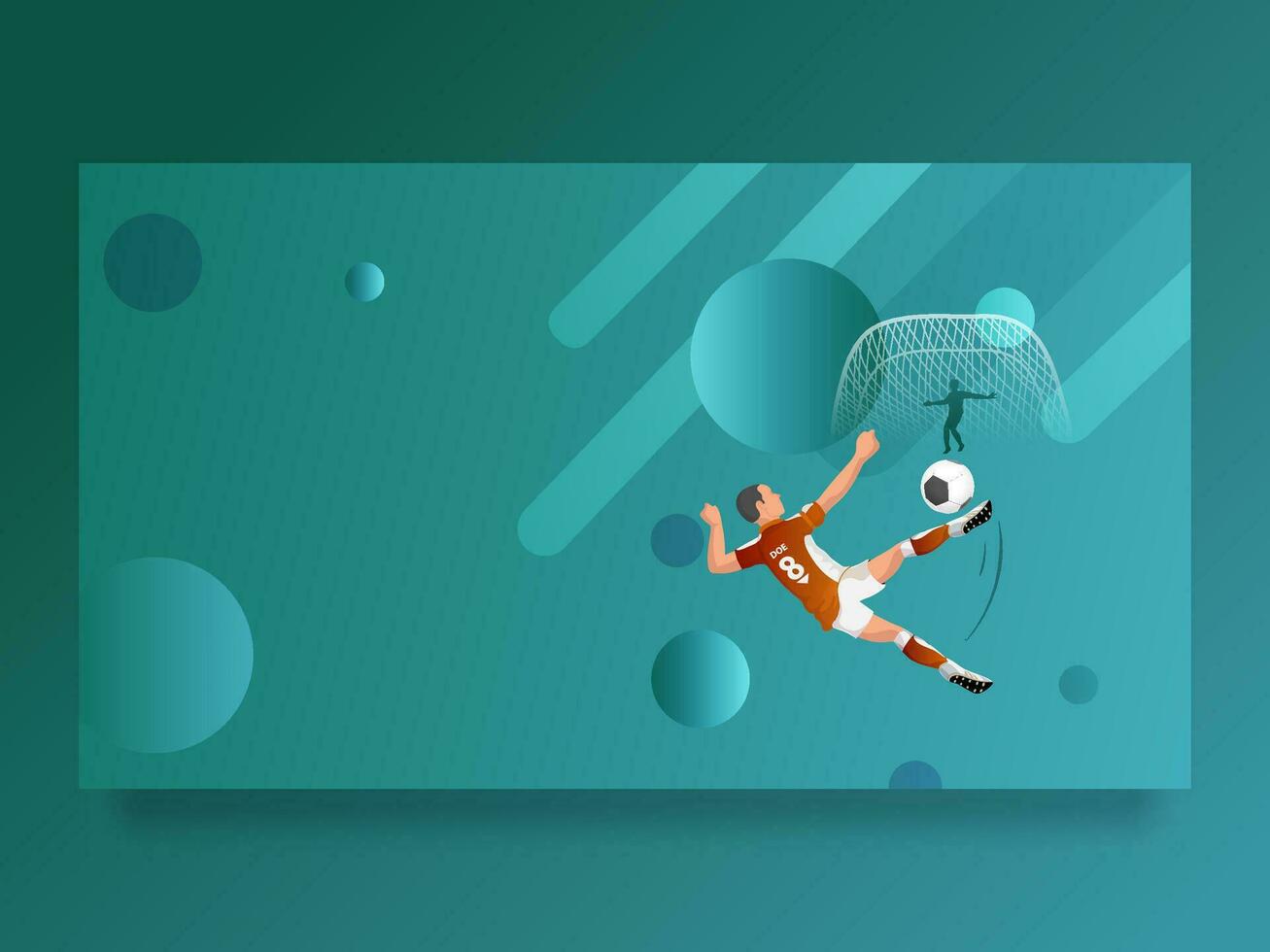 Action View of Basketball Player Character Kicking In Goal Net on Teal Abstract Background and Space for Your Message. Basketball Game Responsive Template of Poster Design. vector