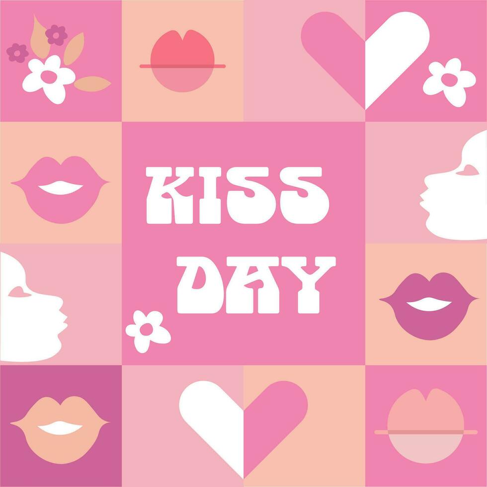 Kiss Day retro vintage pattern groovy. Easy to edit template for typography poster, banner, sticker, flyer, badge, t-shot vector