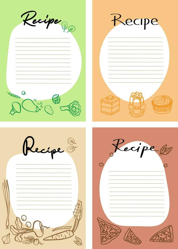 Recipe card template set for cookbook. Menu Creator Vector Illustration. Kitchen food template