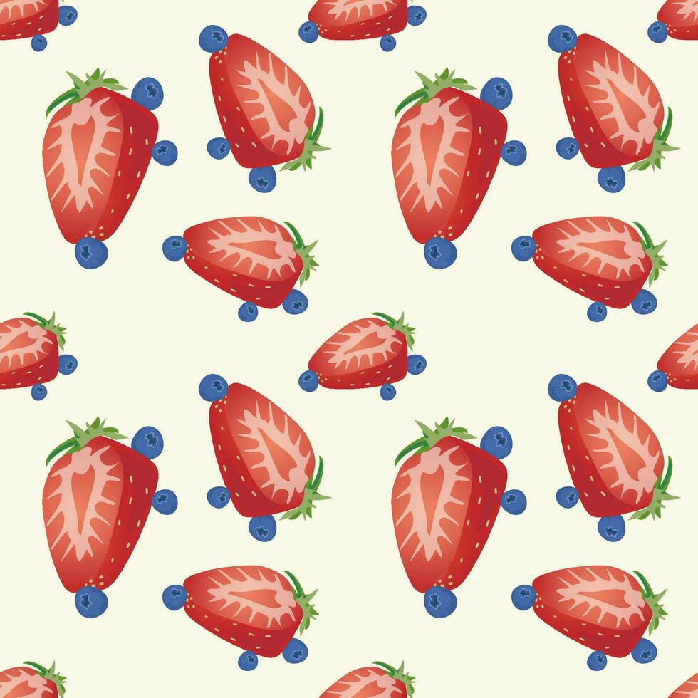 red strawberry blueberry seamless pattern. Texture for fabric, wrapping, wallpaper. Decorative print. vector