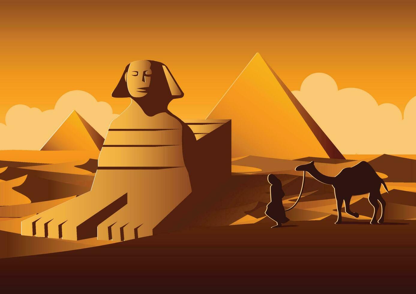 Sphinx and Pyramid famous landmark of Egypt,cartoon version,vector illustration vector