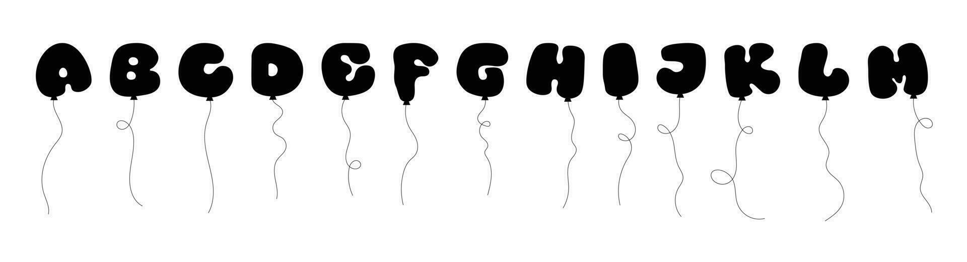 Balloon alphabet silhouette in cartoon style. Colored balloon letters and numbers vector