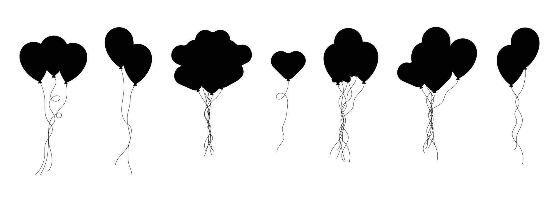 Balloons bunch silhouette in cartoon style vector illustration isolated on white