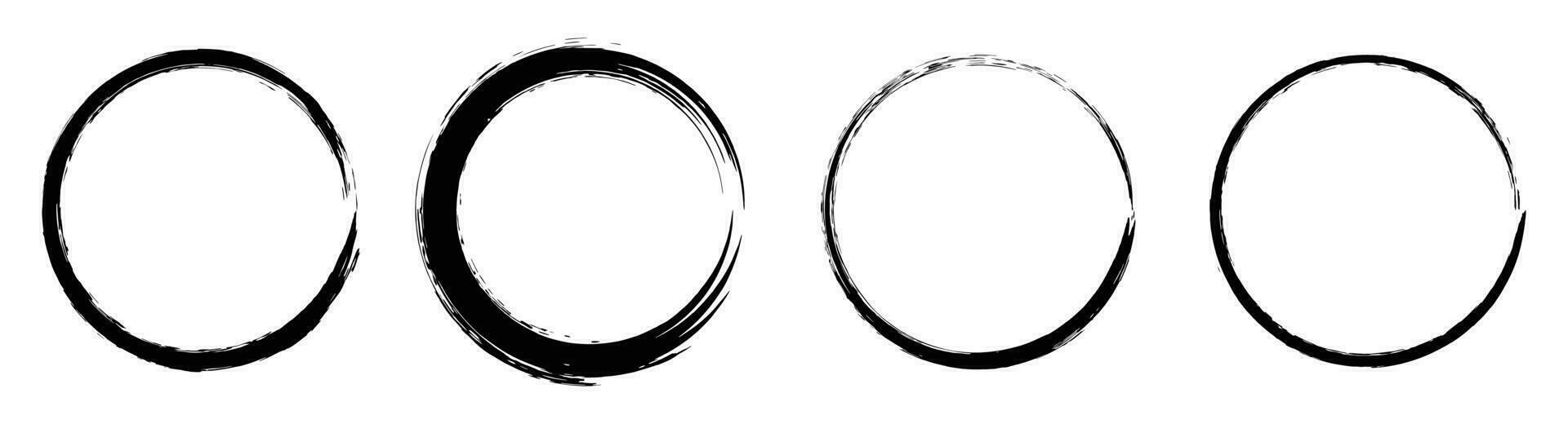 Black grunge circle brush. Ink frame set vector illustration