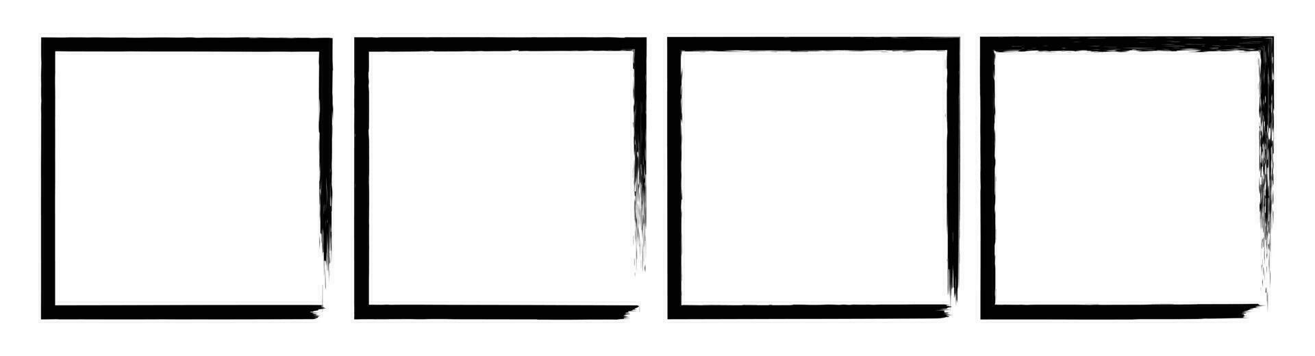 Black grunge square brush. Rectangular frame. Vector set