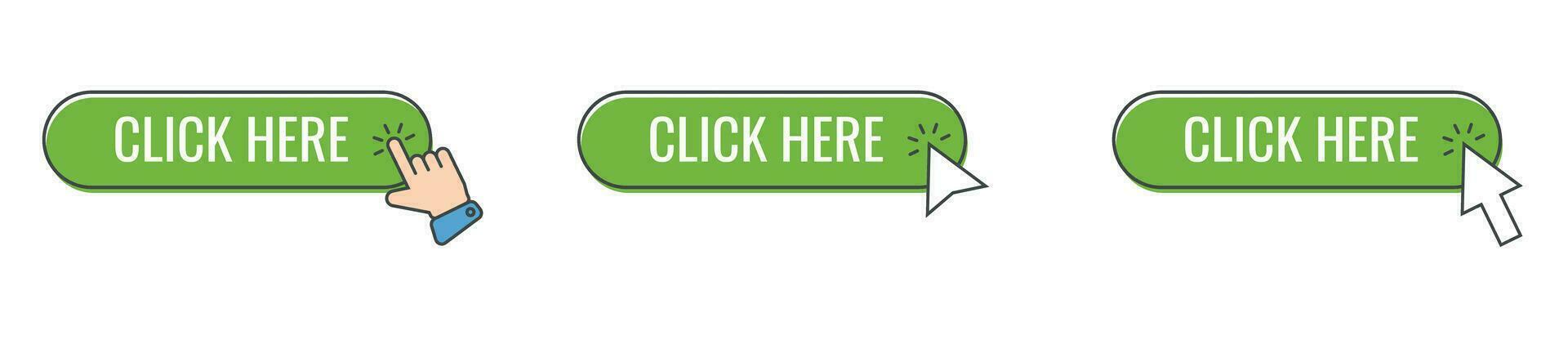Click cursor icon with click here button vector set. Action button with mouse click