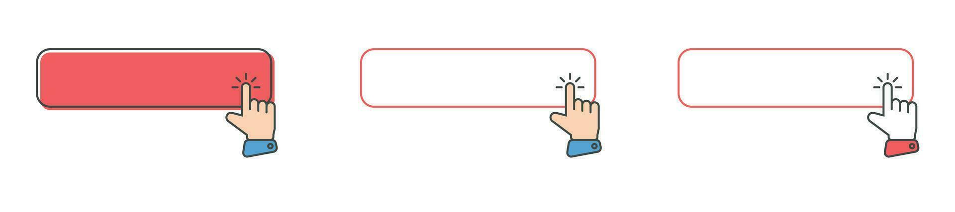 Click cursor icon with click here button vector set. Action button with mouse click