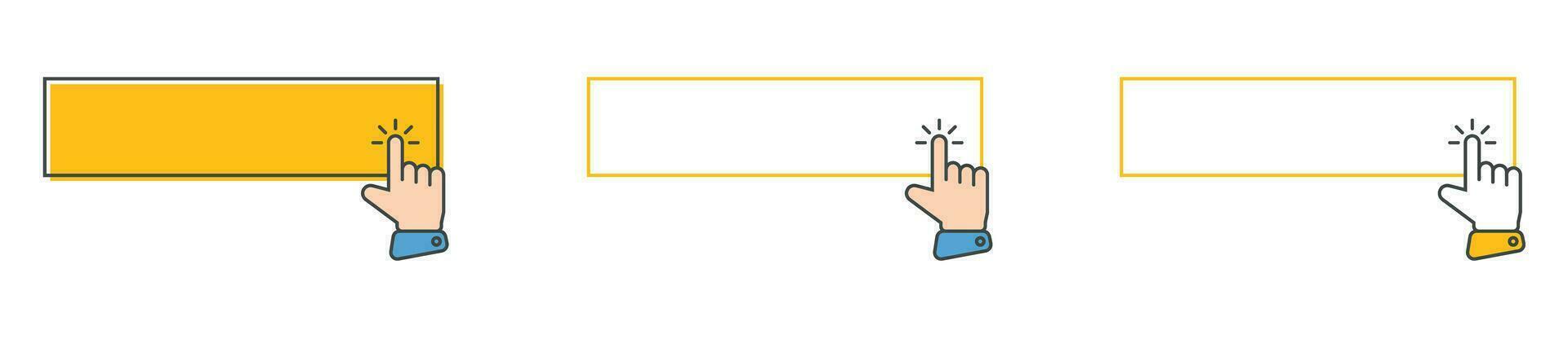 Click cursor icon with click here button vector set. Action button with mouse click