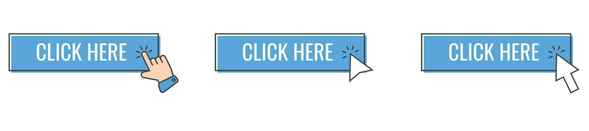 Click cursor icon with click here button vector set. Action button with mouse click
