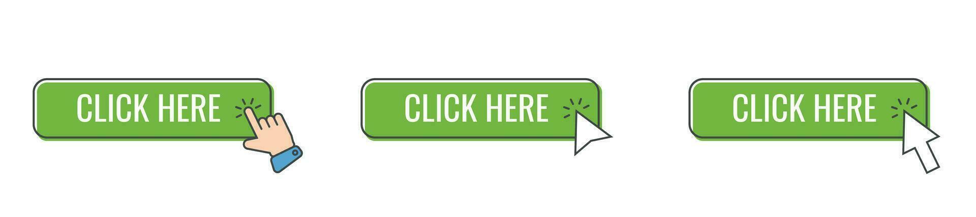 Click cursor icon with click here button vector set. Action button with mouse click