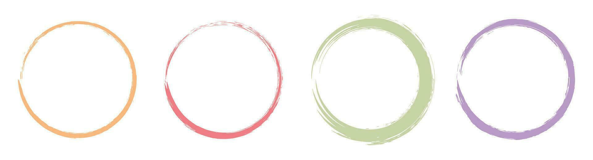 Colored grunge circle brush. Ink frame set vector illustration