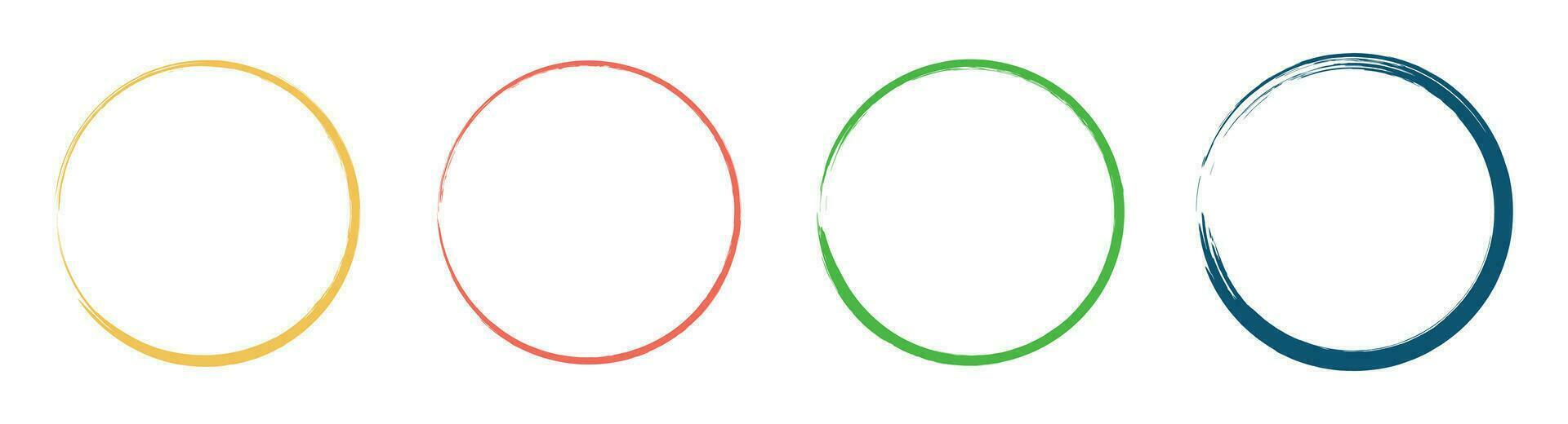Colored grunge circle brush. Ink frame set vector illustration