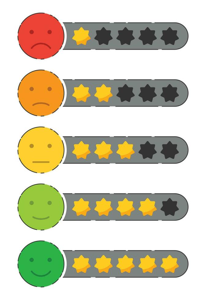 Emoji feedback icon with stars rating.  Customers review vector collection