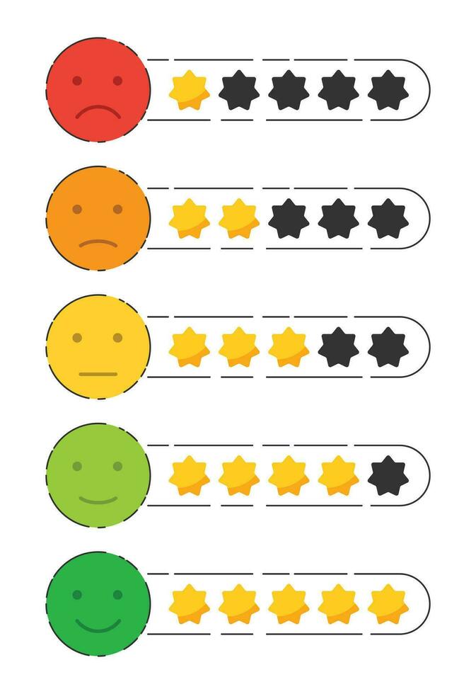 Emoji feedback icon with stars rating.  Customers review vector collection