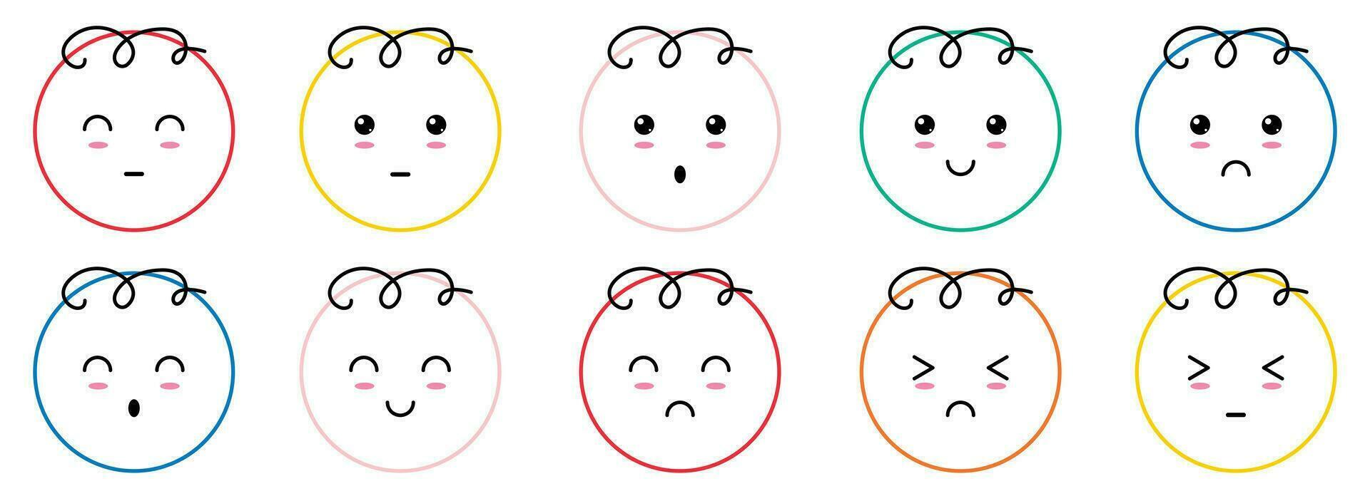 Emoticons with various emotions. Emoji in cartoon style. Vector illustration isolated on white