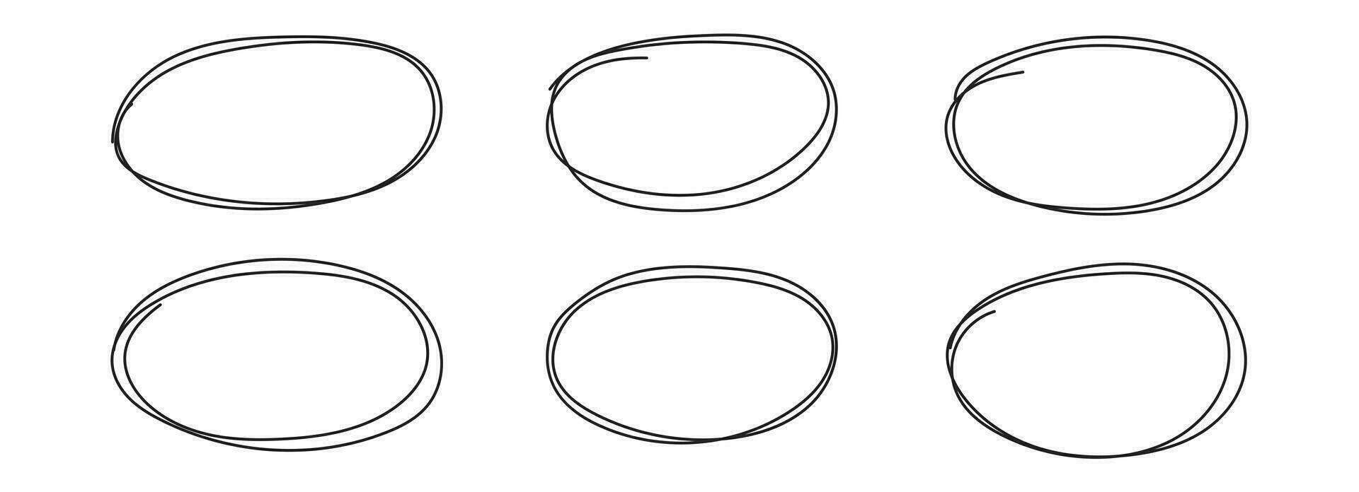 Hand drawn circle highlighting vector set isolated on white
