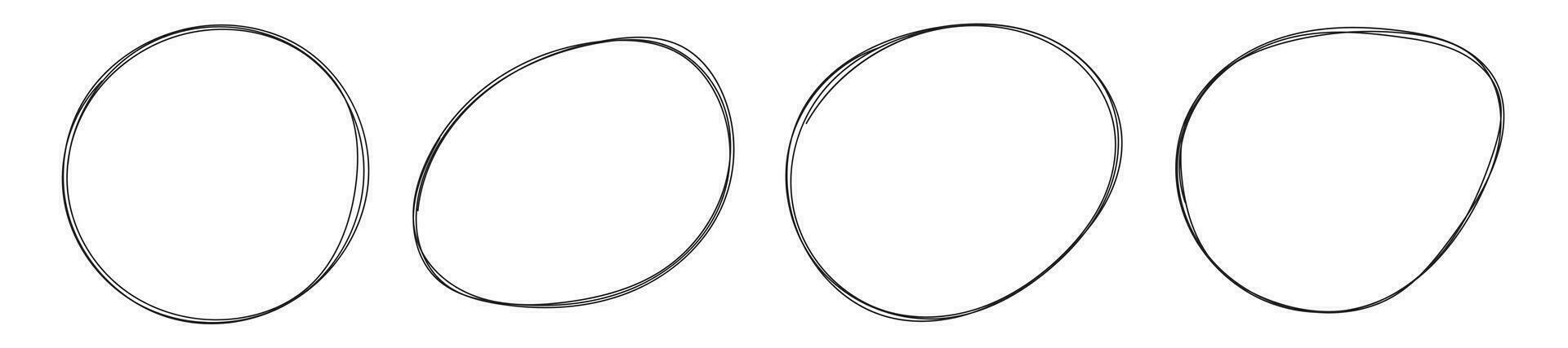 Hand drawn circle highlighting vector set isolated on white