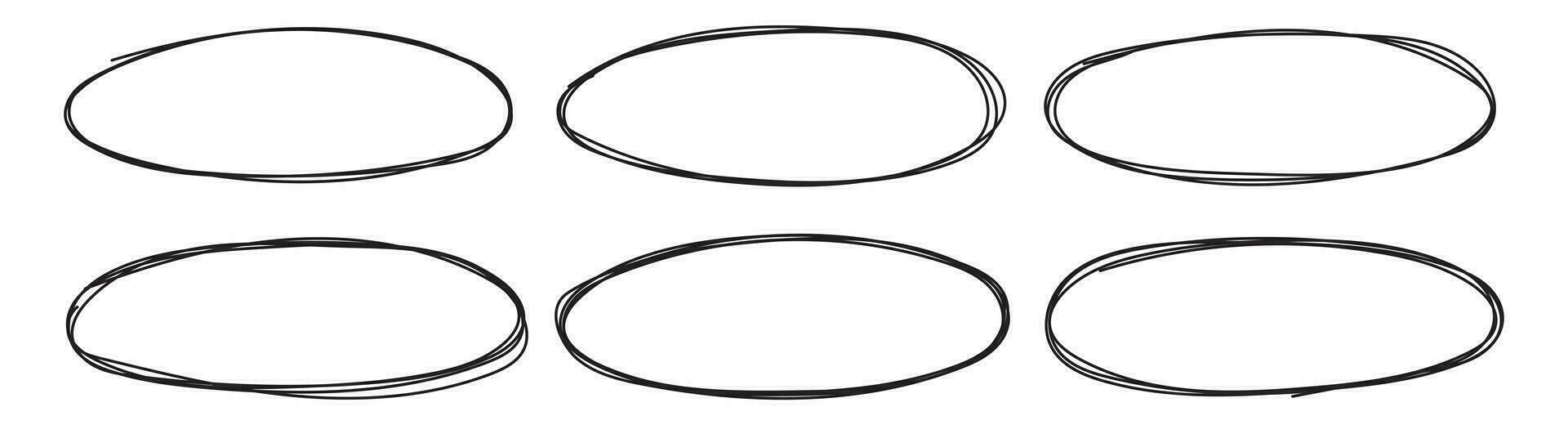 Hand drawn circle highlighting vector set isolated on white