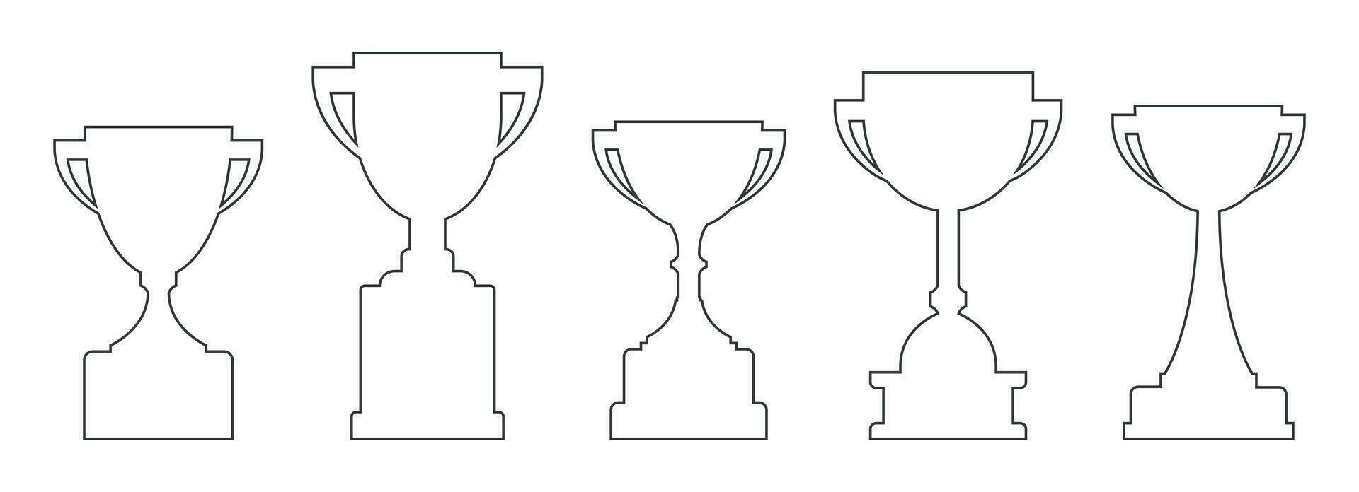 Line trophy cup collection. Championship prize element for games and app vector