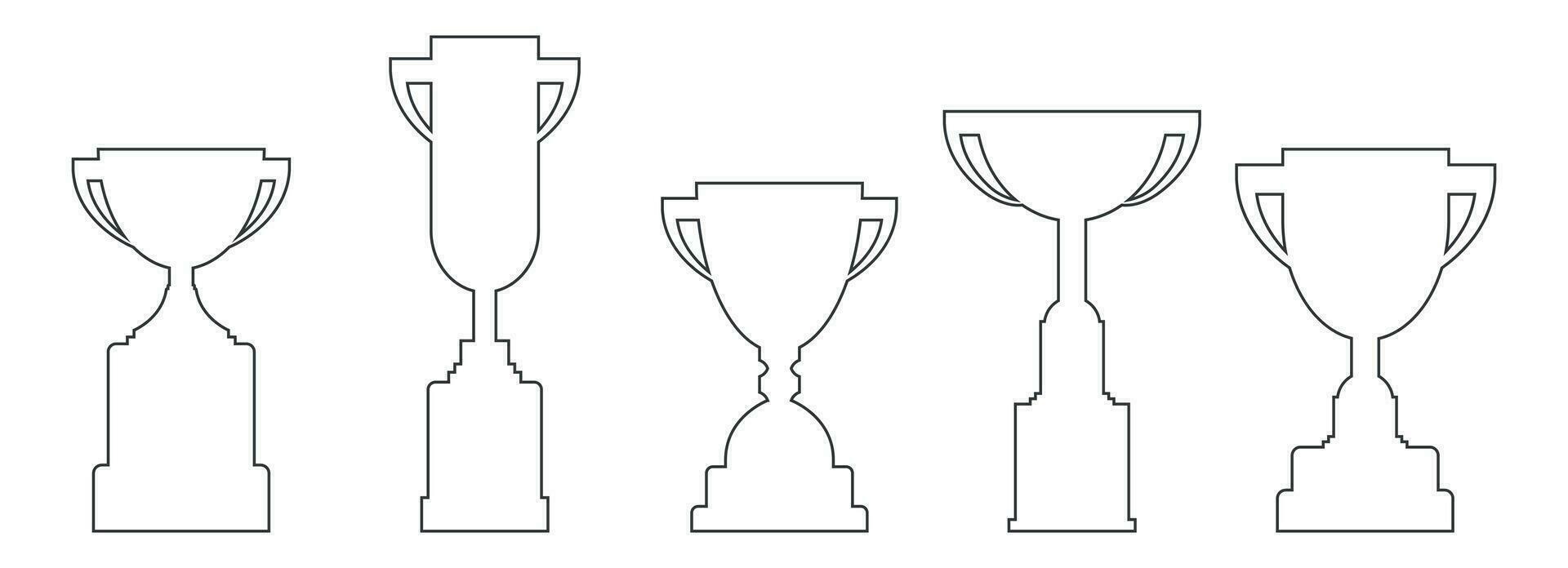 Line trophy cup collection. Championship prize element for games and app vector