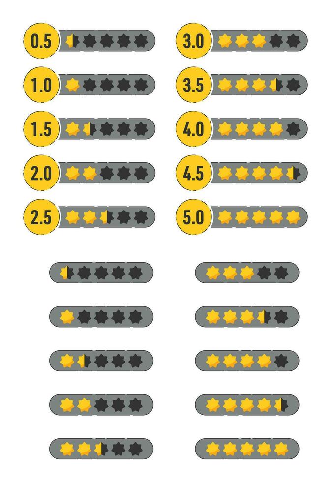 Rating star badge with gold stars and numbers. Vector illustration collection