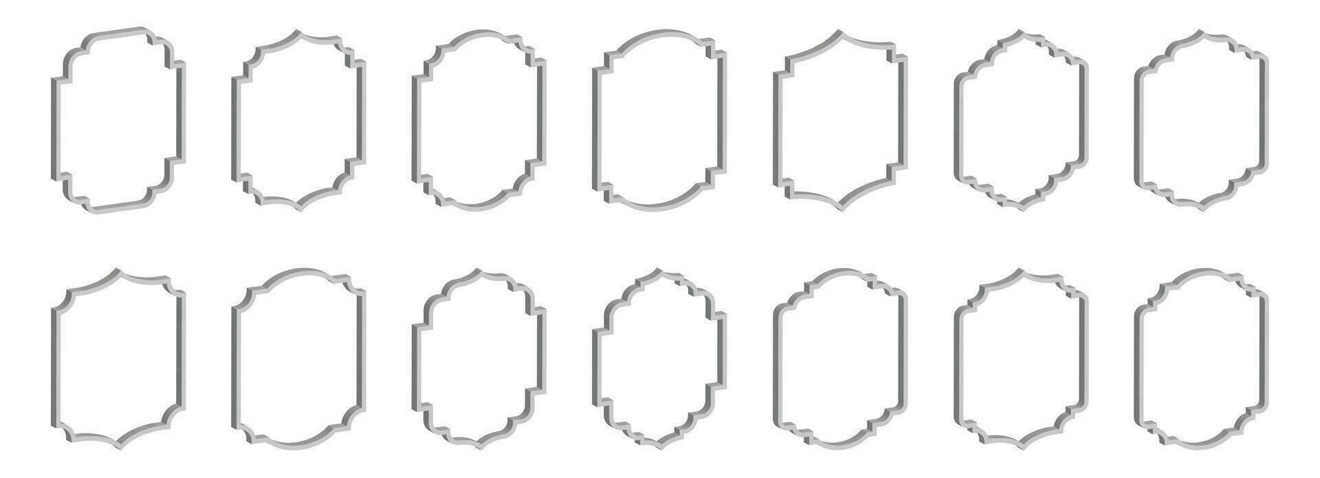 Set of 3D vintage frames and labels vector illustration isolated on white