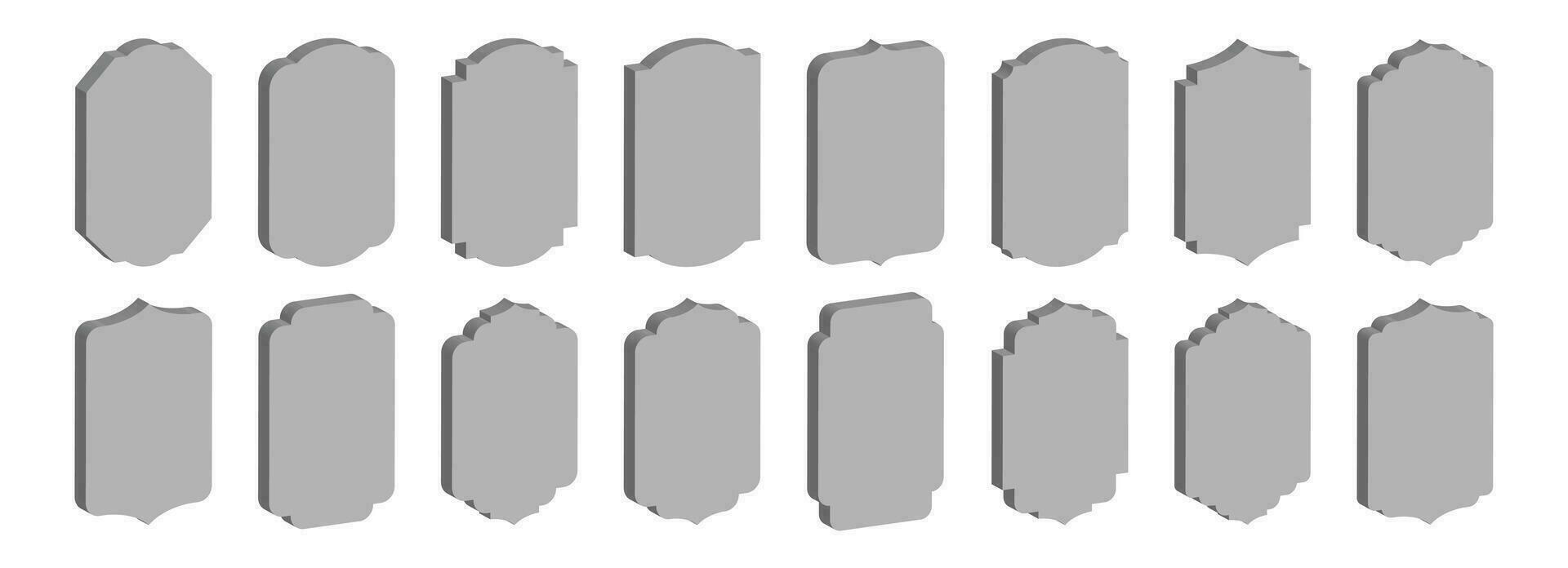 Set of 3D vintage frames and labels vector illustration isolated on white