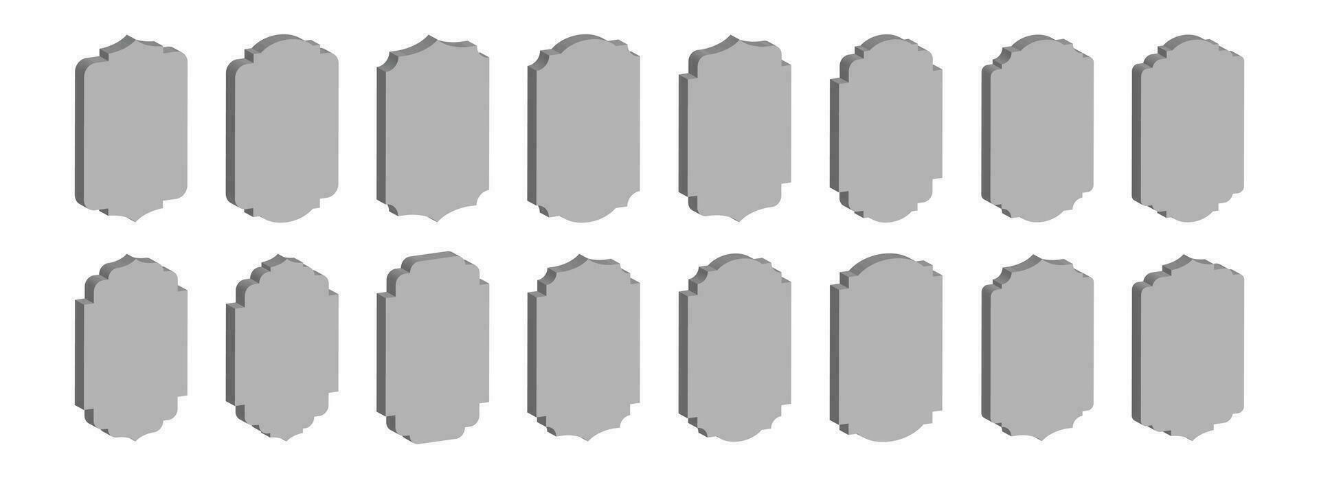 Set of 3D vintage frames and labels vector illustration isolated on white