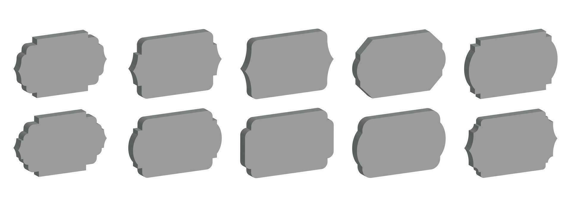 Set of 3D vintage frames and labels vector illustration isolated on white