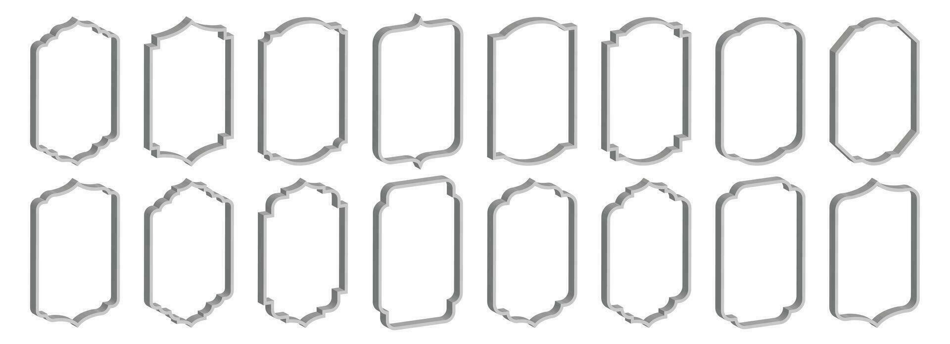 Set of 3D vintage frames and labels vector illustration isolated on white