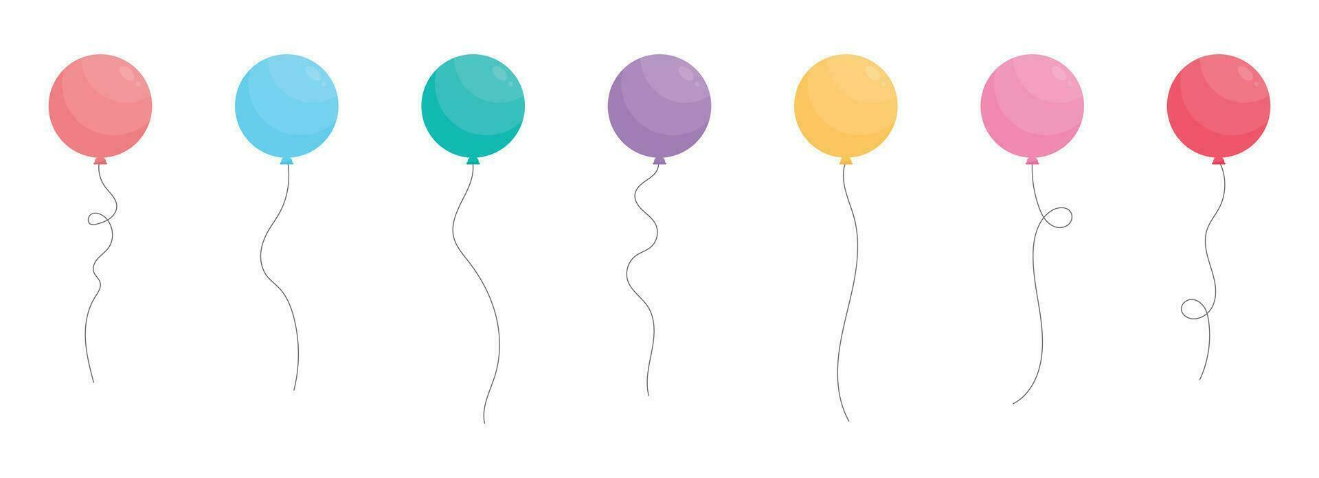 Set of colored party balloons tied with strings. Vector illustration in cartoon style