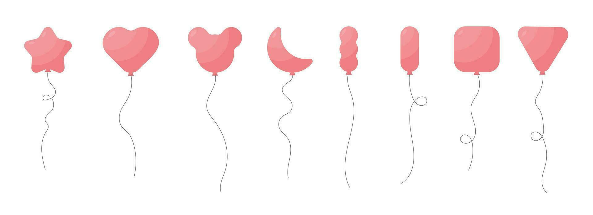 Set of colored party balloons tied with strings. Vector illustration in cartoon style