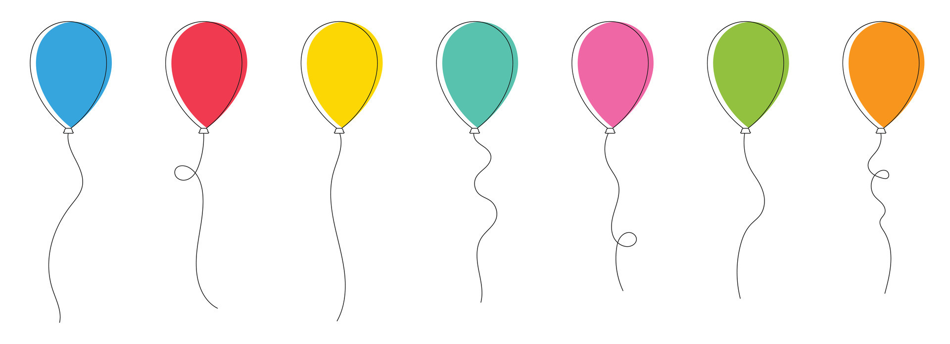 Set of colored party balloons tied with strings. Vector illustration in  cartoon style 25881519 Vector Art at Vecteezy