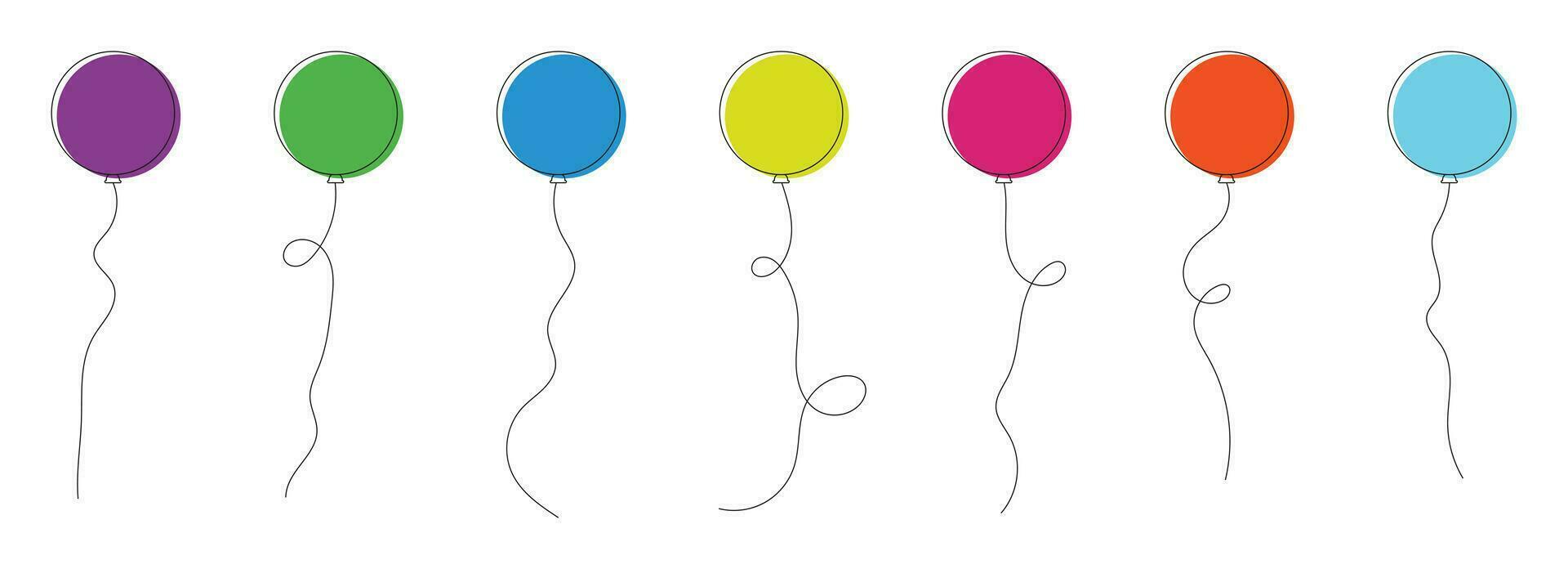 conjunto de de colores fiesta globos atado con instrumentos de cuerda. vector ilustración en dibujos animados estilo