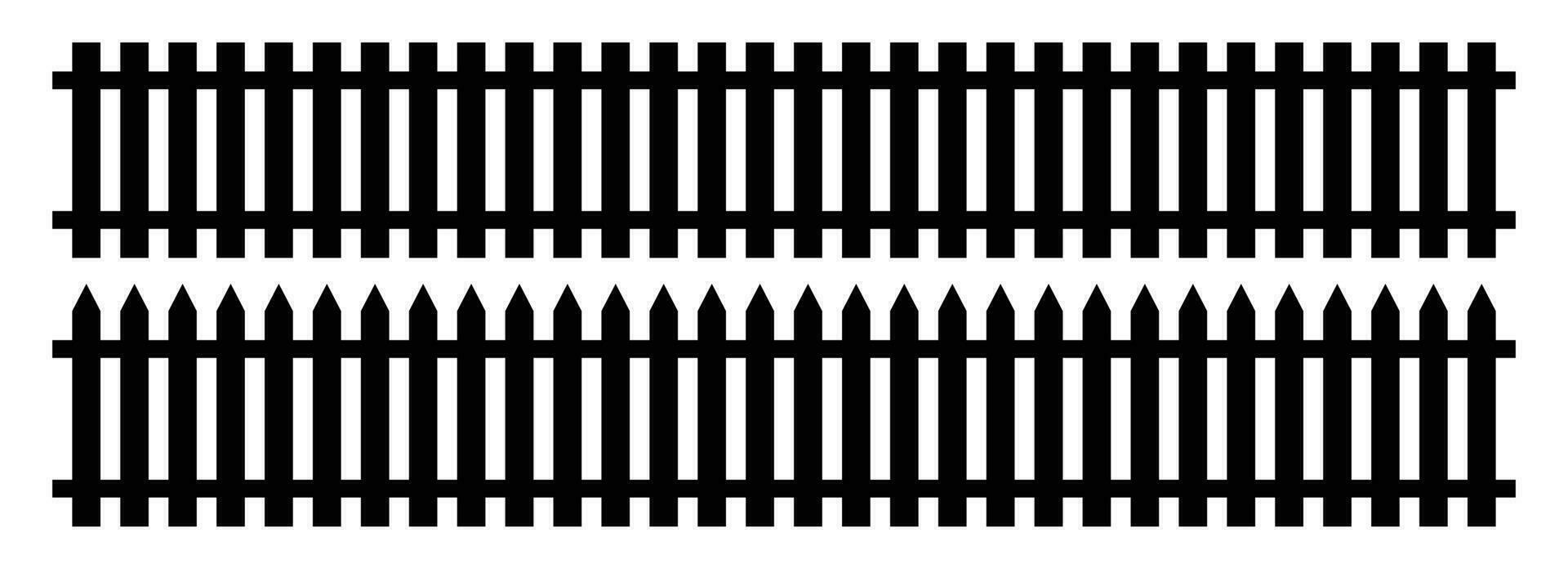 Set of fence silhouette in flat style vector illustration. Black fence isolated on white