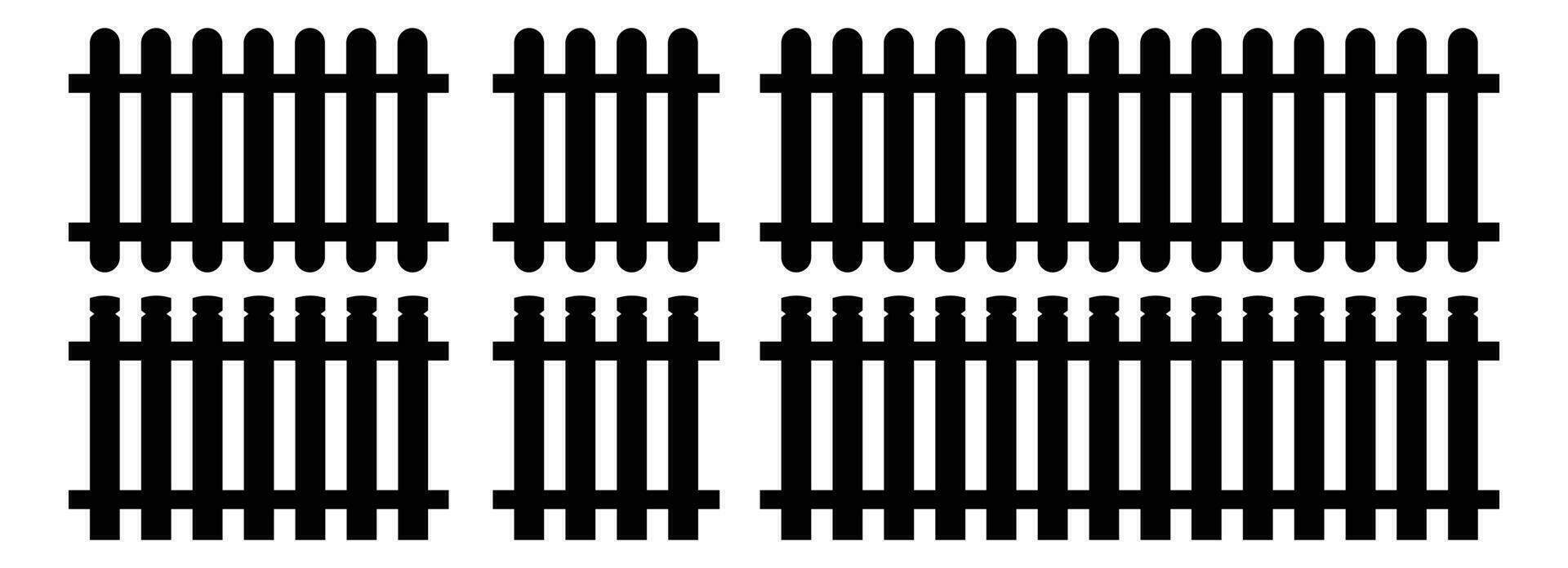Set of fence silhouette in flat style vector illustration. Black fence isolated on white
