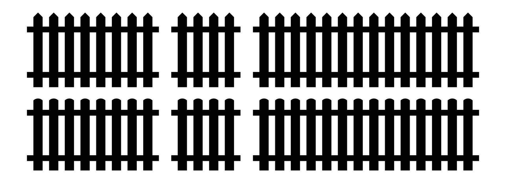 Set of fence silhouette in flat style vector illustration. Black fence isolated on white