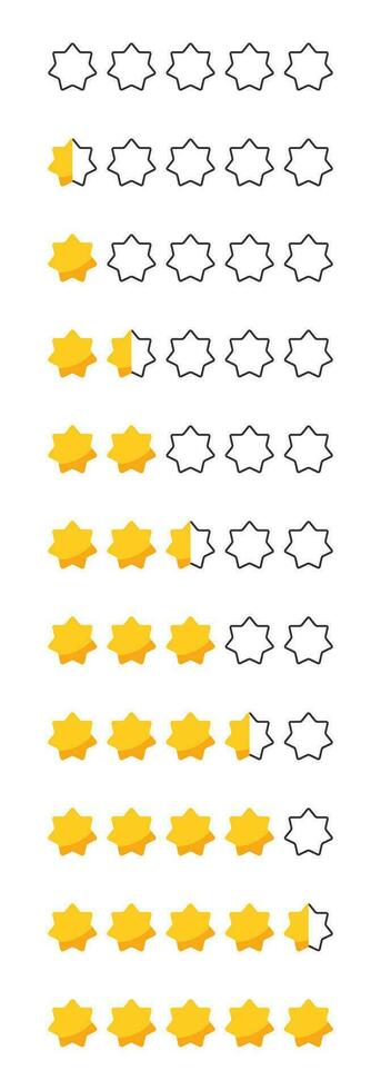 Star rating review from zero to five with gold stars. Customer review or feedback set vector illustration