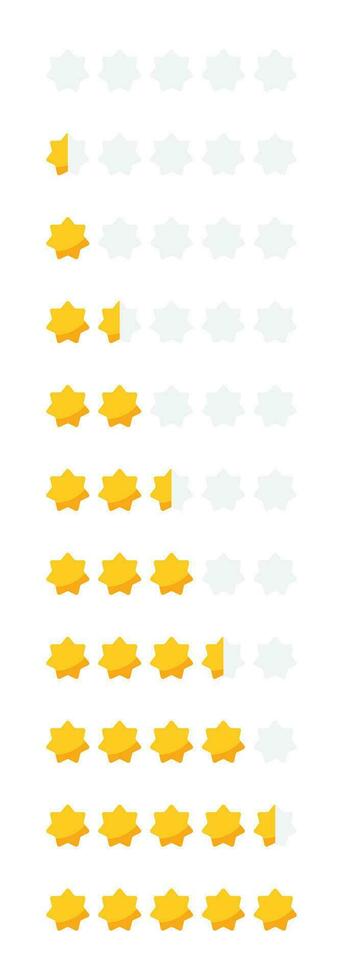 Star rating review from zero to five with gold stars. Customer review or feedback set vector illustration