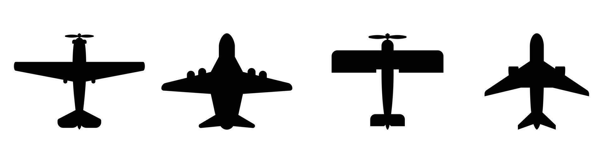 Top view of plane silhouette icon set. Vector illustration isolated on white