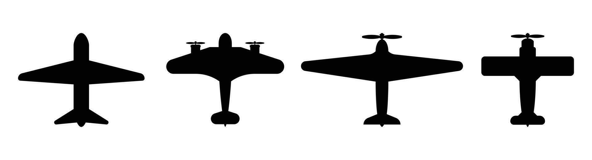 Top view of plane silhouette icon set. Vector illustration isolated on white