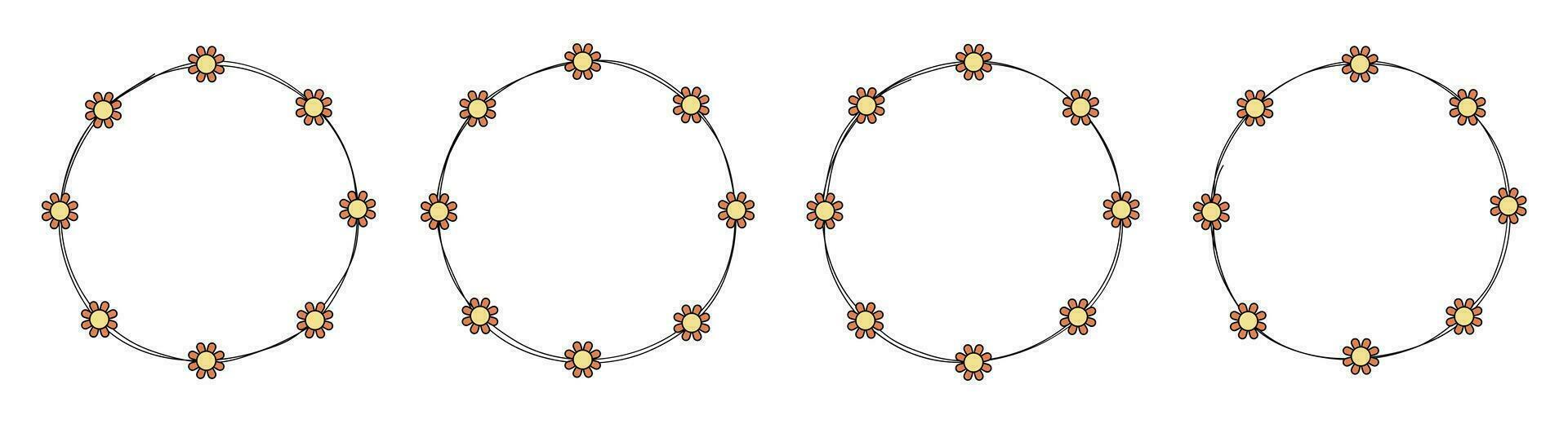 Circle frame decoration element with flowers vector set