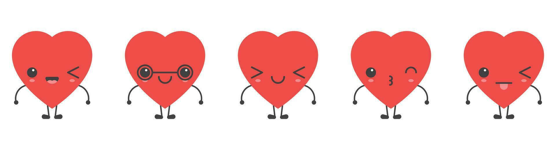 Cartoon heart shape emoji with different mood vector illustration collection