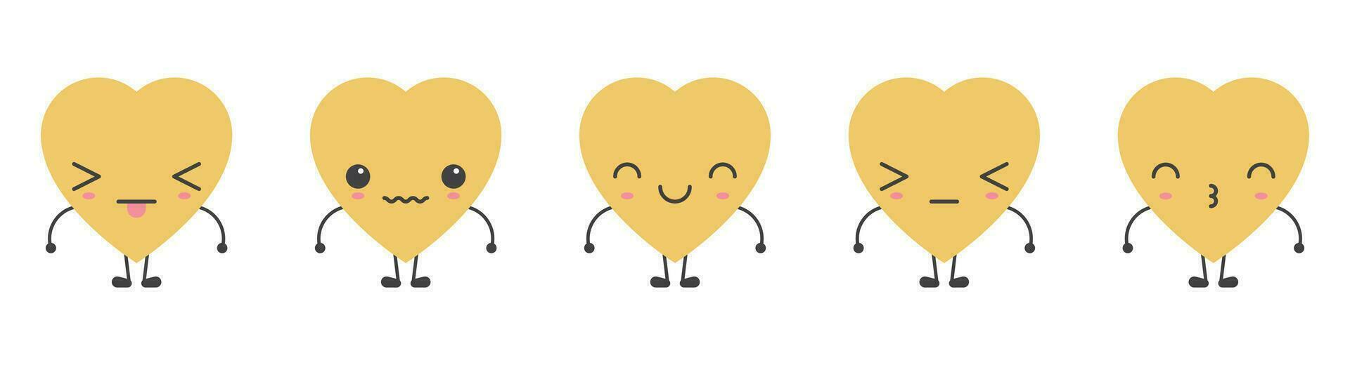 Cartoon heart shape emoji with different mood vector illustration collection