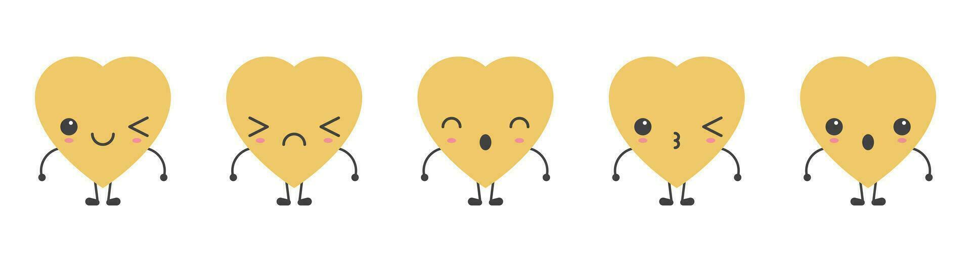 Cartoon heart shape emoji with different mood vector illustration collection